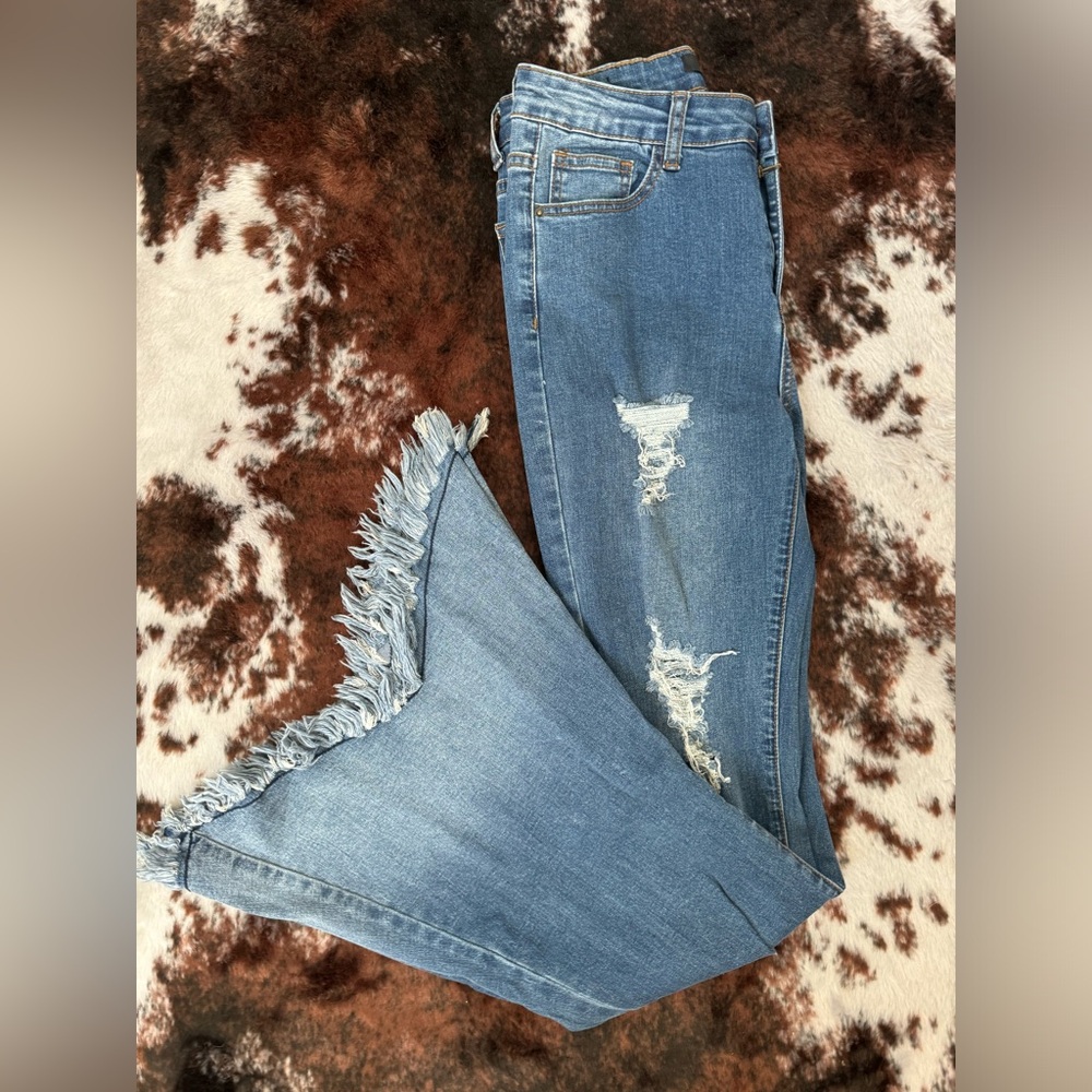 Lucky & Blessed Distressed Bell Bottoms